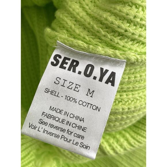 NWT SER.O.YA Syd Sweater Women Size Medium Neon Green Distressed Grunge V-neck‎ - Picture 10 of 12